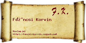 Fáncsi Korvin névjegykártya